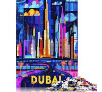 1000 Pieces Dubai Vibrant Skyline - Geometric Cityscape Art Jigsaw Square Puzzle for Adults Wooden Puzzles Unique Challenge Games 1000pcs (75x50cm)