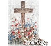 1000 Pieces Easter Cross Jigsaw Puzzles for Adults Wooden Puzzles for Adults Teenager Man Woman Gift 1000pcs (75x50cm)