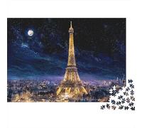 1000 Pieces Eiffel Tower Jigsaw Puzzle Set for Adults, Eco-Friendly Paper, A Glowing Eiffel Tower Under A Starry Night Sky Challenging Brain Training, Home Gift, 52x38cm/1000pcs