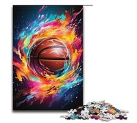 1000 Pieces Fantasy Color Basketball Fire Puzzles for Adults Wooden Jigsaw Family Games 1000 PCS(38x26cm)