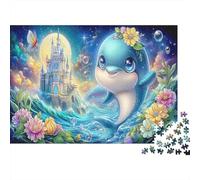1000 Pieces Fantasy Dolphin Jigsaw Puzzle for Adults Thick Paper Magic Castle Artwork Paper Puzzle Educational Brain Teaser Home Decor Gift 70x50cm/1000pcs
