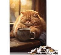 1000 Pieces Fat Cat Morning Coffee Pet Creative Square Wooden Jigsaw Puzzles for Adults Educational Game Challenge Toy 1000pcs (75x50cm)