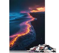 1000 Pieces 'Fiery Waves on Black Sand Beach Square Jigsaw Puzzles for Adults And Paper Puzzles Children Puzzles 38x26cm/1000pcs
