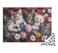 1000 Pieces Five Kittens with Yarn Balls And Daisies Educational Games Puzzle Jigsaw Puzzles Cat Fun Challenge for Adults, Home Decor Jigsaw 70x50cm/1000pcs