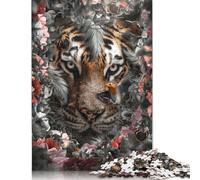 1000 Pieces Flowered Tiger for Adults Difficult Jigsaw Wooden Puzzle for Adults Christmas Eve Gifts 1000pcs (75x50cm)