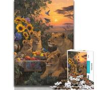1000 Pieces for Adults African Lions Picnic 1000 Piece Jigsaw Puzzle for Adults Teens,with Matching Poster And Trivia Sheet for Age 14 Years Up 26x38cm
