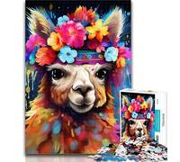 1000 Pieces for Adults Alpaca Wearing Flowers 1000 Piece Jigsaw Puzzles for Teenagers,Fully Interlocking & Randomly Shaped Pieces 75x50cm