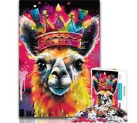 1000 Pieces for Adults Alpaca with Crown 1000 Piece Jigsaw Puzzle for Adults Teens,Educational Games Home Decoration Artists Collection, Fine Art 26x38cm