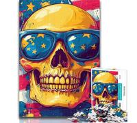 1000 Pieces for Adults American Flag Skull Jigsaw Puzzles for Teenagers,Learning Educational Toy for Is Ideal As A Gift for The Whole Family 50x75cm