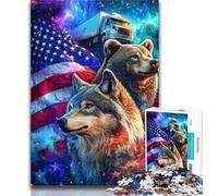 1000 Pieces for Adults American Flag Wolf Jigsaws Puzzles 1000 Pieces for Adults Gifts,Birthday Present, Gifts for And Age 14 26x38cm