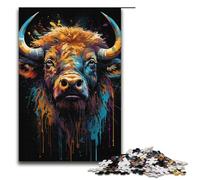 1000 Pieces for Adults And Children by Jigsaw Colorful Psychedelic of A Buffalo Ink Painting Puzzles for Adults Wooden Jigsaw 1000 PCS(38x26cm)