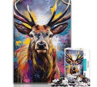 1000 Pieces for Adults Animal Deer Oil Painting Jigsaw Puzzles for Adults 1000 Pieces,Artistic Wall Decor & Birthday Gift Idea for Friends, Home Office 26x38cm