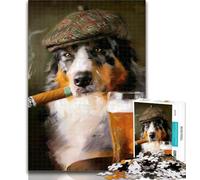 1000 Pieces for Adults Australian Shepherd Dog Smoking Puzzles for Adults And Teenagers,Toys Educational Games Stress Relieving Great Gifts And Toys 26x38cm