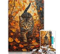 1000 Pieces for Adults Autumn Leaves Cat Adult Jigsaws 1000 Piece,Toys Educational Games Stress Relieving Parent-child Interaction 50x75cm