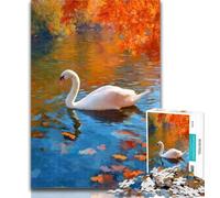 1000 Pieces for Adults Autumn Swans 1000 Piece Jigsaw Puzzle for Adults Teens,with Matching Poster And Trivia Sheet for Age 14 Years Up 26x38cm