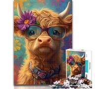 1000 Pieces for Adults Baby Yak Wearing Glasses Jigsaws Puzzles 1000 Pieces for Adults Gifts,Birthday Present, Gifts for And Age 14 26x38cm