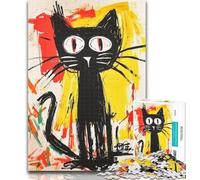 1000 Pieces for Adults Basquiat Black Cat Puzzles for Teenagers 1000 Pieces,Birthday Gift Idea for Adults, Family Game And Hobby 26x38cm
