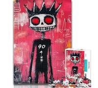 1000 Pieces for Adults Basquiat-style Skeleton King 1000 Piece Jigsaw Puzzles for Teenagers,with Matching Poster And Trivia Sheet for Age 14 Years Up 26x38cm