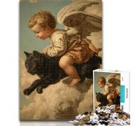 1000 Pieces for Adults Black Cat And Angel Baby 1000 Piece Jigsaw Puzzle for Adults Teens,with Matching Poster And Trivia Sheet for Age 14 Years Up 26x38cm