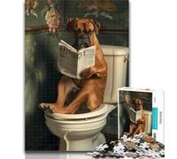 1000 Pieces for Adults Boxer Dog on The Toilet Puzzles for Adults And Teenagers,Toys Educational Games Stress Relieving Great Gifts And Toys 26x38cm