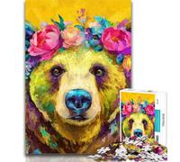 1000 Pieces for Adults Brown Bear Oil Painting Jigsaws 1000 Pieces for Teenagers,Toys Educational Games Stress Relieving Artists Collection, Fine Art 50x75cm