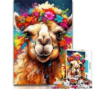 1000 Pieces for Adults Camel Wearing Flowers 1000 Piece Jigsaw Puzzles for Teenagers,Fully Interlocking & Randomly Shaped Pieces 26x38cm