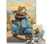 1000 Pieces for Adults Cat on A Motorcycle Jigsaw Puzzles for Adults 1000 Pieces,Diy Modern Wall Art Unique Gift Home Decor 26x38cm