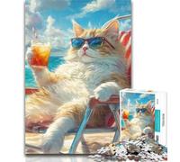 1000 Pieces for Adults Cat on Vacation Jigsaw Puzzles for Adults 1000 Pieces,Challenging Game for The Whole for Women, Gifts for Men 26x38cm