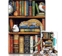 1000 Pieces for Adults Chameleon on Bookshelf Jigsaws Puzzles 1000 Pieces for Teenagers Gifts,Unique Birthday And Gifts for Age 14+ 26x38cm