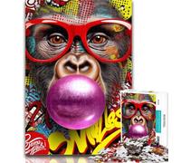 1000 Pieces for Adults Chimpanzee Graffiti Jigsaw Puzzles for Adults 1000 Piece,Toys Educational Games Stress Relieving Enhance Love between Couples 26x38cm