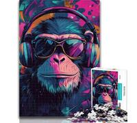 1000 Pieces for Adults Chimpanzee Wearing Headphones Jigsaw Puzzles for Adults 1000 Piece,is Ideal As Gifts for The Whole Family for And Age 14 50x75cm