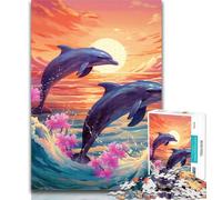 1000 Pieces for Adults Colorful Art Dolphin 1000 Piece Jigsaw Puzzles for Teenagers,Fully Interlocking & Randomly Shaped Pieces 75x50cm