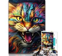 1000 Pieces for Adults Colorful Art Psychedelic Cat Jigsaws 1000 Pieces for Teenagers,Stress Reliever Staycation Kill Time Funny Gift 75x50cm