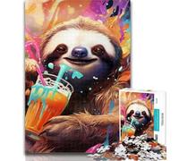 1000 Pieces for Adults Colorful Art Sloth Jigsaw Puzzles for Adults 1000 Piece,Toys Educational Games Stress Relieving Enhance Love between Couples 75x50cm