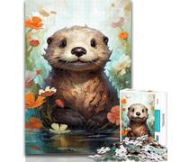 1000 Pieces for Adults Colourful Baby Otter 1000 Piece Jigsaw Puzzle for Adults Teens,with Matching Poster And Trivia Sheet for Age 14 Years Up 50x75cm