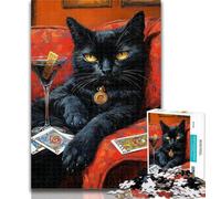 1000 Pieces for Adults Drinking Black Cat Adult Jigsaws 1000 Piece,Toys Educational Games Stress Relieving Parent-child Interaction 26x38cm