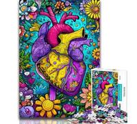 1000 Pieces for Adults Floral Heart Jigsaw Puzzle 1000 Pieces for Adults,Challenging Game Toys for Is Ideal As A Gift for The Whole Family 75x50cm