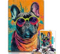 1000 Pieces for Adults French Bulldog Wearing Glasses Jigsaw Puzzles for Teenagers,Learning Educational Toy for Is Ideal As A Gift for The Whole Family (50x75cm)