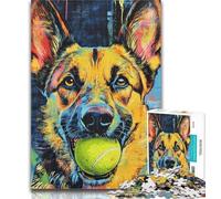 1000 Pieces for Adults German Shepherd Playing with Tennis Ball 1000 Piece Jigsaw Puzzles for Adults Gifts,Artists Collection, Fine Art for Age 14 Years Up 50x75cm
