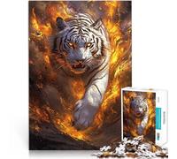 1000 Pieces for Adults Gifts Burning White Tiger Made of wood，for age 14+ Family game for and Games Toys Gift。size：50x75cm/14.96x20.47inch