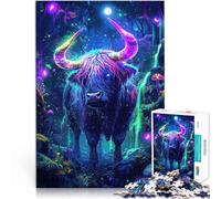 1000 Pieces for Adults Gifts Neon Highland Cow in Forest Made of wood for 14+ DIY Educational Games because it is ideal as a gift for the whole family。size：50x75cm/19.68x29.52inch