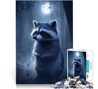 1000 Pieces for Adults Gifts Raccoon in Moonlight Forest Made of cardboard，Suitable for ages 14 and up Hands-on Game Improving love between couples。size：38x52cm/14.96x20.47inch