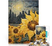 1000 Pieces for Adults Gifts Sunflowers in front of the city Made of wood for 14+ Impossible game Challenging Game Gifts。size:50x75cm/19.68x29.52inch