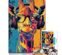 1000 Pieces for Adults Giraffe Wearing Headphones Jigsaw Puzzles for Teenagers,Learning Educational Toy for Is Ideal As A Gift for The Whole Family 50x75cm