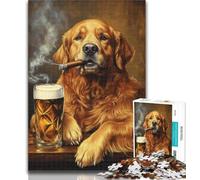 1000 Pieces for Adults Golden Retriever Smoking Adult Jigsaw Puzzles 1000 Pieces,Educational Game for Birthday, Chrismas for And 14 Years Old 26x38cm