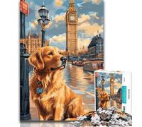 1000 Pieces for Adults Golden Retriever Under Big Ben Jigsaw Puzzles for Teenagers 1000,is Ideal As Gifts for The Whole Family for And Age 14 50x75cm