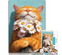1000 Pieces for Adults Happy Orange Cat Jigsaw Puzzles for Adults 1000 Pieces,Artistic Wall Decor & Birthday Gift Idea for Friends, Home Office 26x38cm