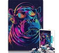 1000 Pieces for Adults Hippo with Headphones Puzzles for Teenagers 1000 Pieces,Birthday Gift Idea for Adults, Family Game And Hobby 26x38cm