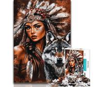 1000 Pieces for Adults Indian Princess And The Wolf Puzzles for Adults 1000 Pieces,Family Game Birthday Gifts.Challenge High Difficulty (50x75cm)