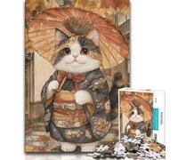 1000 Pieces for Adults Japanese Samurai Cat Jigsaws 1000 Pieces for Teenagers,Toys Educational Games Stress Relieving Artists Collection, Fine Art (26x38cm)